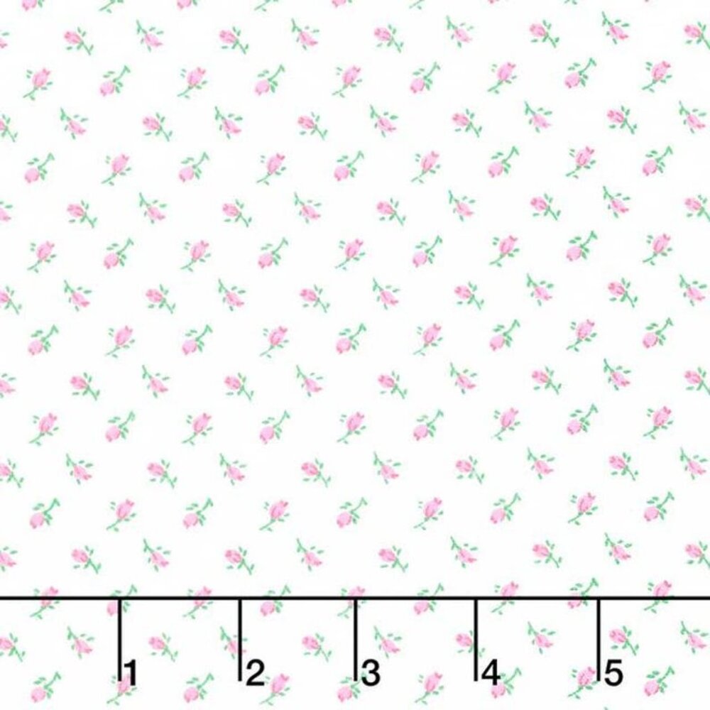 Tiny Pink Rosebud Primrose FLANNEL on White Fabric - Comfy Flannel Prints Cotton - Picture 2 of 2